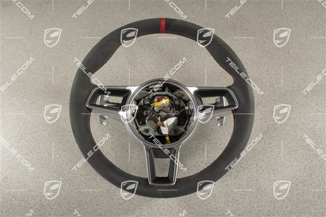 GT3 / GT2RS, Sport steering wheel with Paddles PDK, Alcantara, Black with Lava Orange thread, red 12 o'clock strip mark