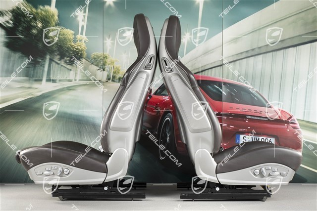 Sport Seats, el. adjustable, 18-way, heating, lumbar, ventilation, leather, Espresso, with Porsche crest, set, L+R
