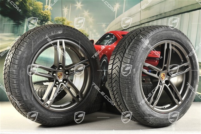 19-inch "Macan Turbo" winter wheels set, rims 8J x 19 ET21 + 9J x 19 ET21, Pirelli winter tyres 235/55 R 19 + 255/50 R 19, with TPMS, platinum satin-matt