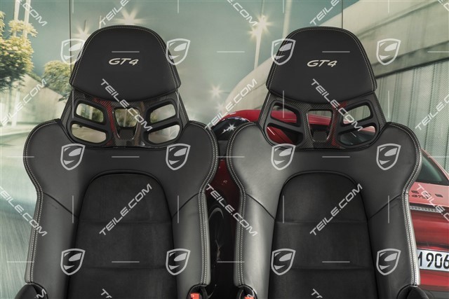 Bucket seats, Carbon, leather+Alcantara, black, seam in Silver, logo GT4, set, L+R