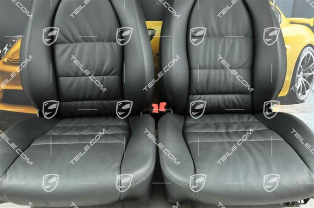Seats, manual adjustable, heating, leather, Black, Draped, Porsche crest, set (L+R)