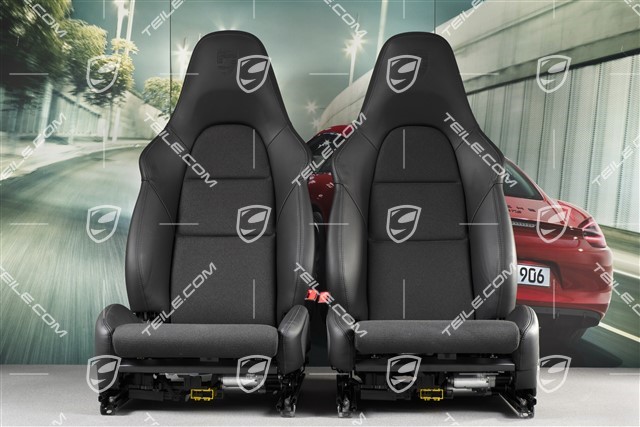 Sport Seats, el. adjustable, 18-way, heating, lumbar, leather/cloth, black, with Porsche crest, set, L+R