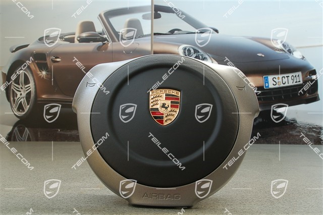 Airbag for sport steering wheel, leather, black