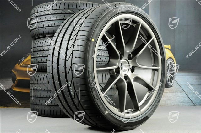 20-inch Carrera S III summer wheel set, 8,5J x 20 ET51 + 11J x 20 ET52 + tyres 245/35 ZR20 + 305/30 ZR20, with TPMS, Platinum Silk Gloss