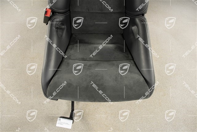 Sportowy fotel kubełkowy, składany, czarna skóra/Alkantara, nitka srebrna, z napisem GT3, L