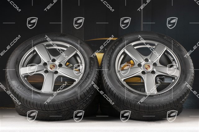 19" winter wheels set Cayenne Sport Classic, rims 8,5J x 19 ET59 + Pirelli winter tires 265/50 R19, Platinum (semigloss), with TPM