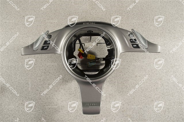 Decorative trim of the multifunction steering wheel, PDK, Sport Chrono Package, Vulkangrau/Galvanosilber