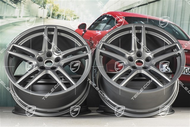 20-inch wheel rim set "Macan Turbo", 9J x 20 ET26 + 10J x 20 ET19, BORBET, platinum satin matt