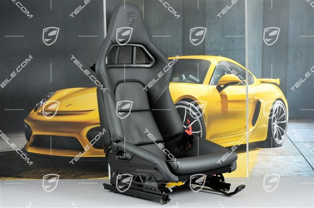 Bucket seat, collapsible, heating, leather Black with Porsche crest, right seat, R