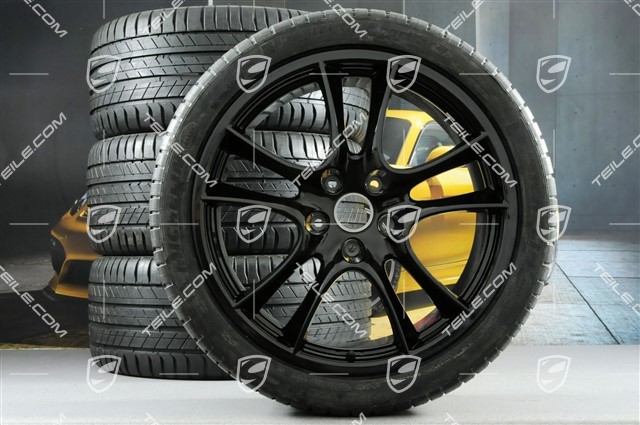 21-inch Cayenne Sport / GTS wheel set, rims (as new) 10J x 21 ET50 + 10Jx21 ET50 + NEW tyres 295/35 R21, in black