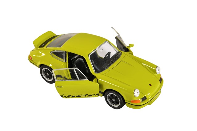 Samochód zabawka pull back Porsche 911 RS 2.7, Welly, limonkowy, skala 1:38