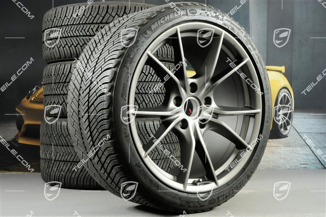 20-inch winter wheels set Carrera S (IV), rims 8,5J x 20 ET49 + 11J x 20 ET56 + NEW Michelin Pilot Alpin PA4 N1 winter tyres 245/35 R20 + 295/30 R20, in platinum