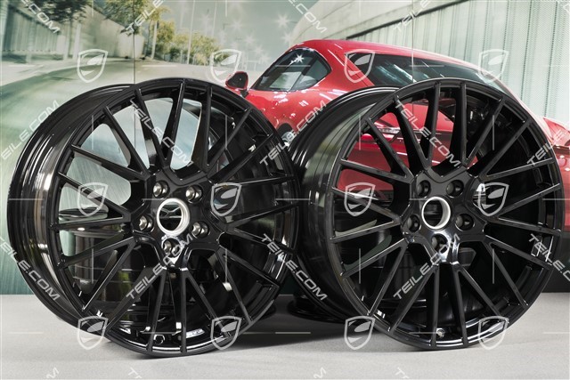 21-inch wheel rim set Cayenne RS Spyder, 11J x 21 ET49 + 9,5J x 21 ET46, black high gloss, for Cayenne Coupé
