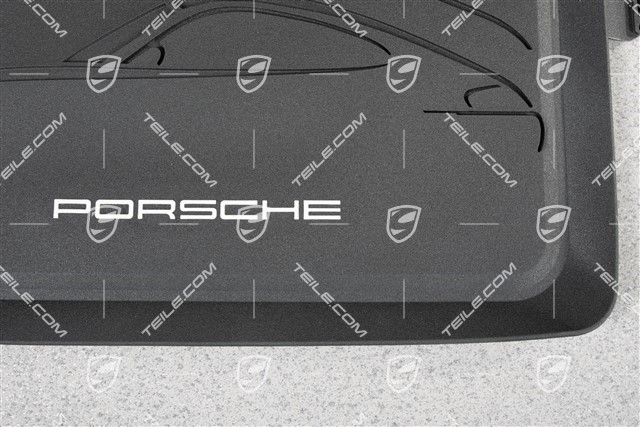 Rubber floor mat set, 2-piece, with Porsche silhouette and Porsche logo, black