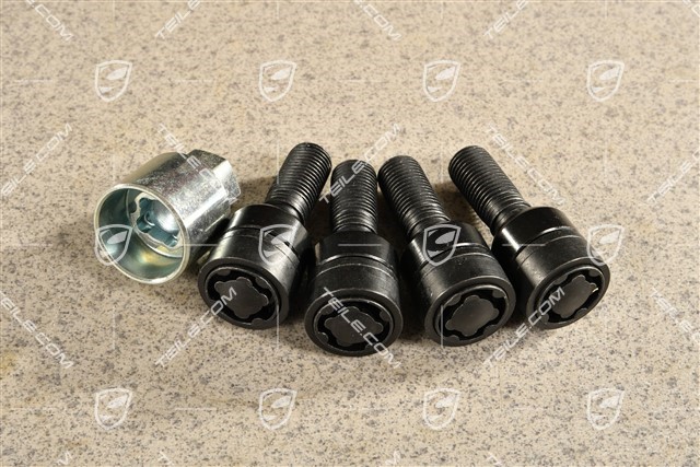 Anti-theft wheel bolt set, incl. adapter, black, for vehicles with 5mm wheel spacers (fr.+ re.)