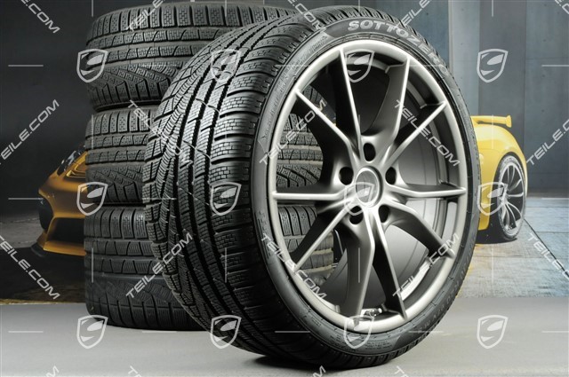 20-inch winter wheels set Carrera S (IV), rims 8,5J x 20 ET49 + 11J x 20 ET78 + Pirelli Sottozero II winter tyres 245/35 R20 + 295/30 R20, in platinum