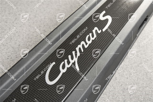 Scuff plate, carbon, with "Cayman S" logo, L