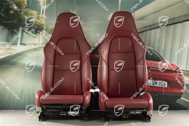 Sport Seats, el. adjustable, 18-way, heating, lumbar, ventilation, leather, Porsche crest, Carrera Red, set, L+R