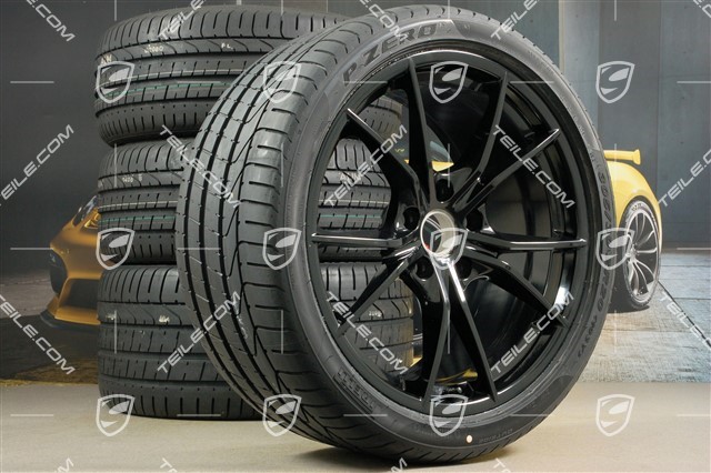 20-inch Carrera S (IV) summer wheels set, rims 8,5 J x 20 ET49 + 11,5 J x 20 ET76 + summer tires 245/35 R20 + 305/30 R20, in black (high gloss), with TPM