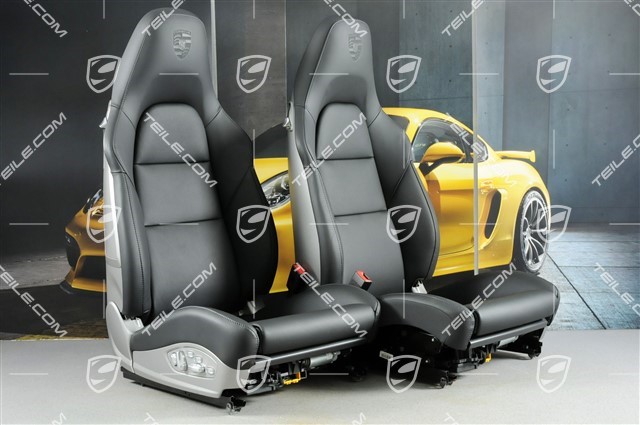 Sport Seats, el. adjustable, 18-way, heating, lumbar, ventilation, leather, Porsche crest, black, set, L+R