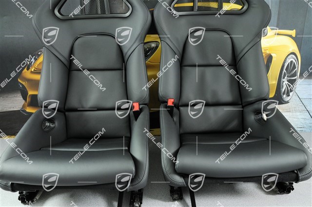 Bucket seats, collapsible, heating, leather Black with Porsche crest, L+R