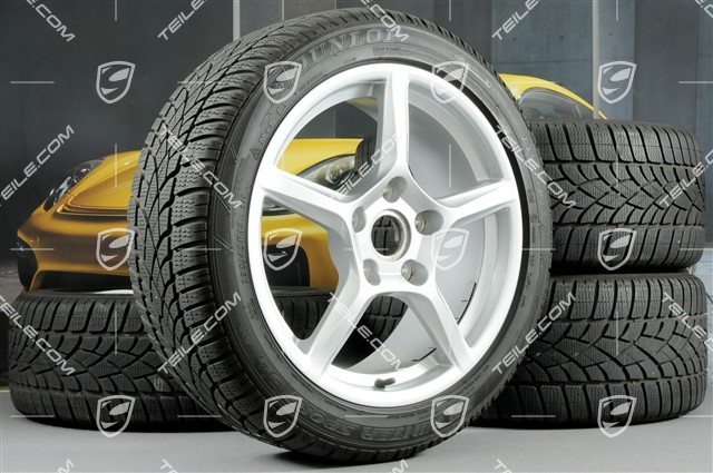 18" Boxster winter wheel set, 8J x 18 ET57 + 9J x 18 ET47 + winter tyres Dunlop 235/45 R18 + 265/45 R18, without TPM