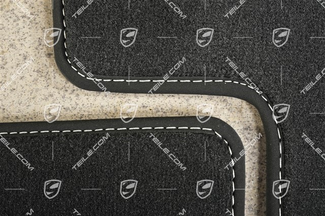 Floor mat set, front, Black with Chalk stitching, L+R
