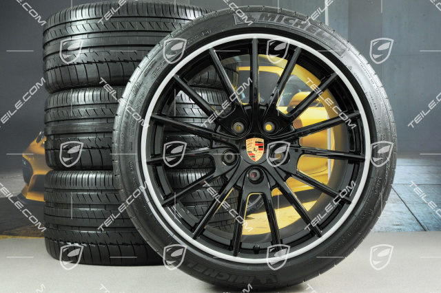 20" Panamera Sport Sommerräder Satz, Felgen 9,5J x 20 ET 65 + 11,5 J x 20 ET 63, Sommerreifen 255/40 ZR20 + 295/35 ZR20, in Schwarz, mit RDK