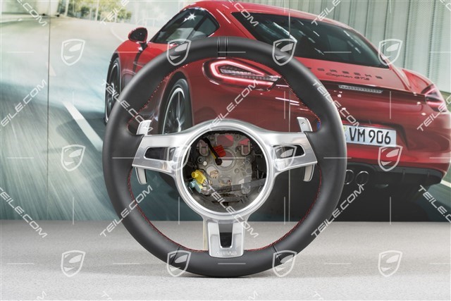 Steering wheel, with PDK paddle, Sport-Chrono-Paket / Sport-Chrono-Paket Plus, without heating, black/guards red