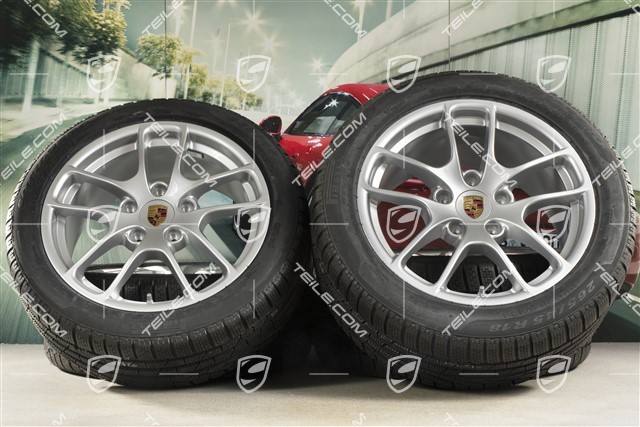 18" Cayman winter wheels set, rims 8J x 18 ET57 + 9,5J x 18 ET49, Pirelli Sottozero II winter tires 235/45 R18 + 265/45 R18