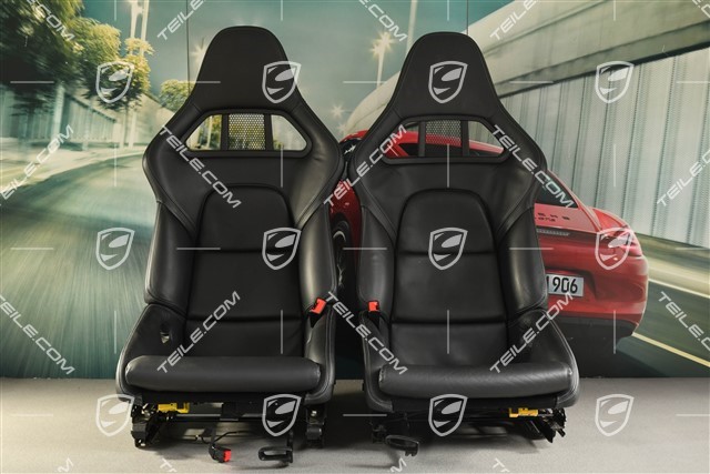 Bucket seats, collapsible, leather Black, L+R, the driver's seat with Porsche crest