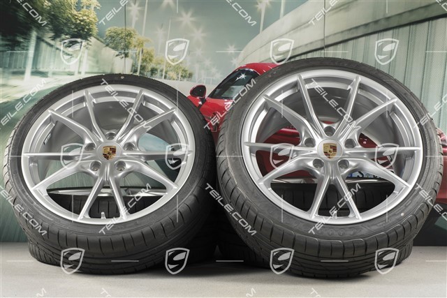 20" Carrera S summer wheels set, rims 8J x 20 ET57 + 10J x 20 ET45, GoodYear summer tires 235/35 ZR20 + 265/35 ZR20, silver, with TPMS