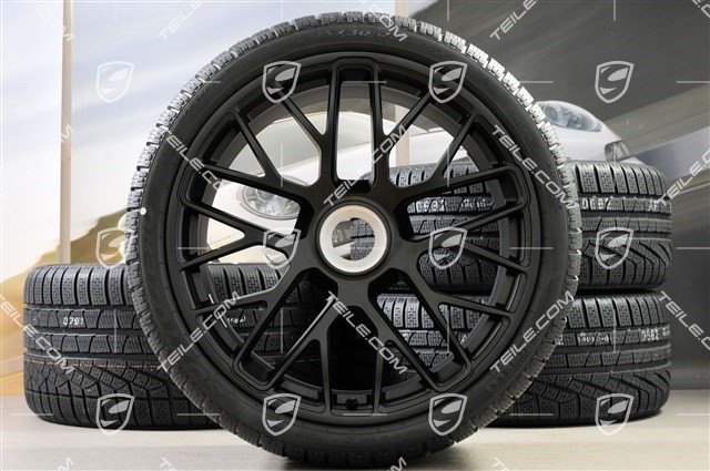 20" Turbo S central locking winter wheel set for Carrera GTS, wheels 8,5J x 20 ET51 + 11J x 20 ET52 + Pirelli Sottozero II winter wheels 245/35 R20+295/30 R20, black (semigloss), with TPMS