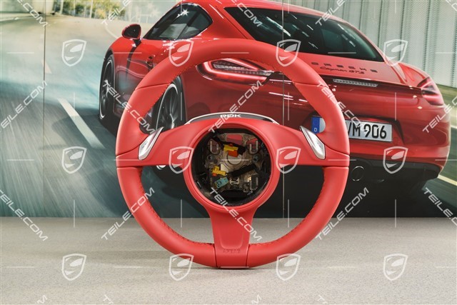 Steering wheel, PDK transmission, smooth leather, Sport Chrono, Carrera Red