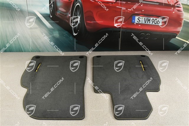 Floor mats set, velor, Black with yellow stitching