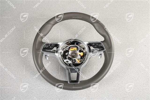 Sports multifunction steering wheel, 3-spoke, without compass, heated, Leather, Agate grey