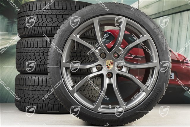 21-inch Cayenne COUPE Exclusive Design winter wheel set, rims 9,5J x 21 ET46 + 11,0J x 21 ET49 +  Continental winter tyres 275/40 R21 + 305/35 R21, with TPMS,  Platinum satin-mat