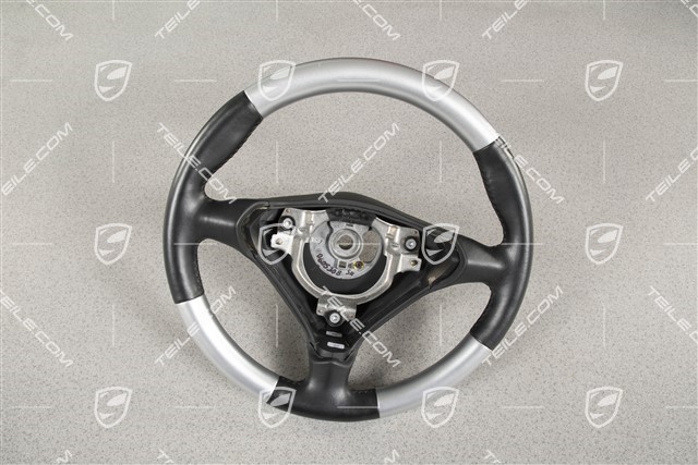 3-spoke steering wheel, Alu-Look, black leather