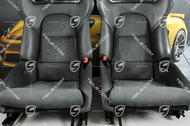 Sportowe fotele kubełkowe, składane, czarna skóra/Alcantara, L+R
