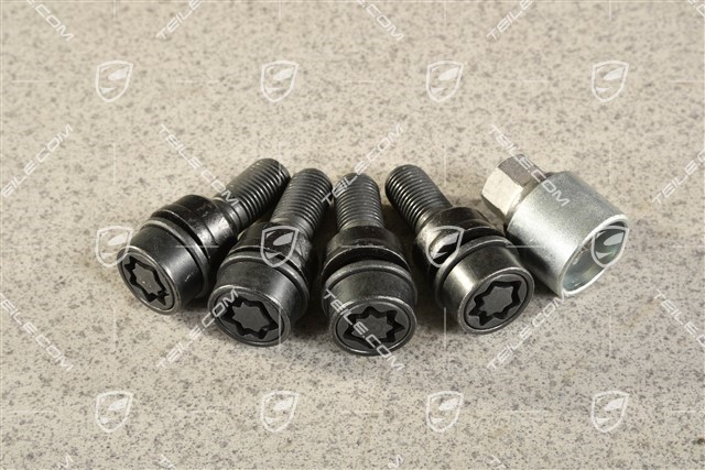 Anti-theft wheel bolt set (4 pcs.), incl. adapter, Black