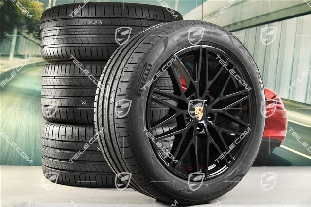 21" koła letnie Cayenne RS Spyder Design, komplet, felgi 9,5J x 21 ET46 + 11,0J x 21 ET58 + NOWE opony letnie Pirelli P Zero 285/45 R21 + 315/40 R21, z czujnikami ciśnienia, czarny wysoki połysk