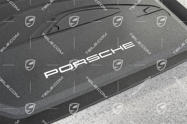 Gumowe dywaniki, komplet 2-częściowy, z sylwetką Porsche i napisem "Porsche", czarny