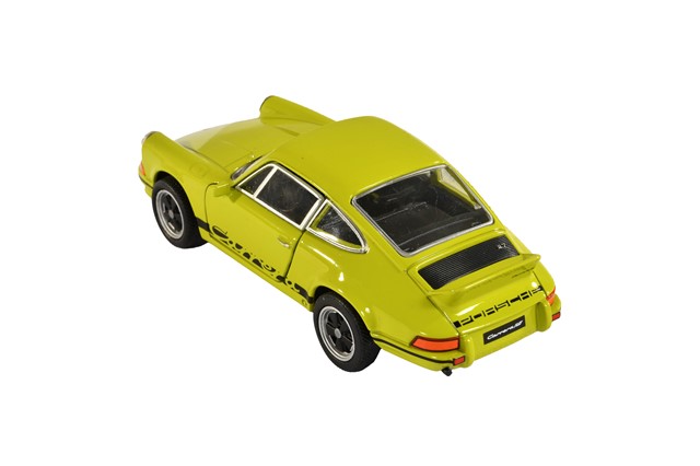 Samochód zabawka pull back Porsche 911 RS 2.7, Welly, limonkowy, skala 1:38