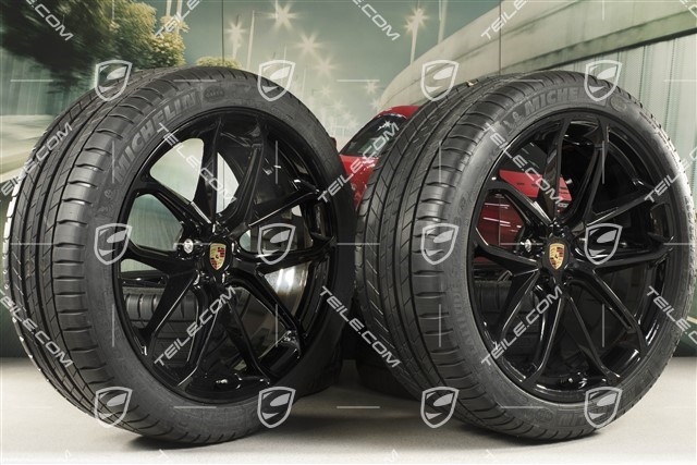 21" GT Design summer wheel set, wheel rims 9,5J x 21 ET27 + 10J x 21 ET19 + Michelin summer tyres 265/40 R21 + 295/35 R21, black high gloss, with TPM