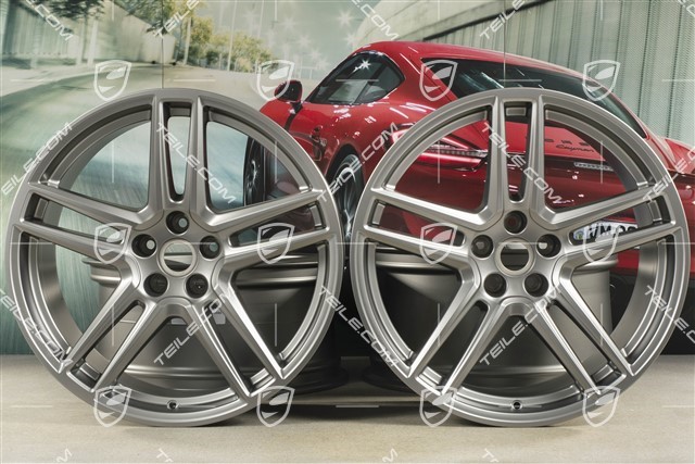 20-inch wheel rim set "Macan Turbo", 9J x 20 ET26 + 10J x 20 ET19, CMS, platinum satin matt