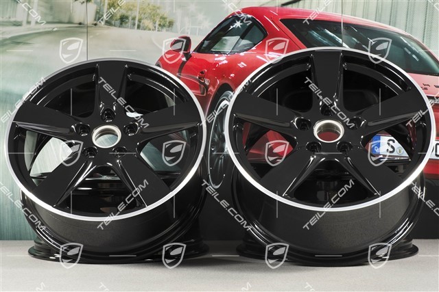 19-inch Cayman S wheel set, 8J x 19 x ET 57 + 9,5J x 19 x ET 45, wheel spokes in black
