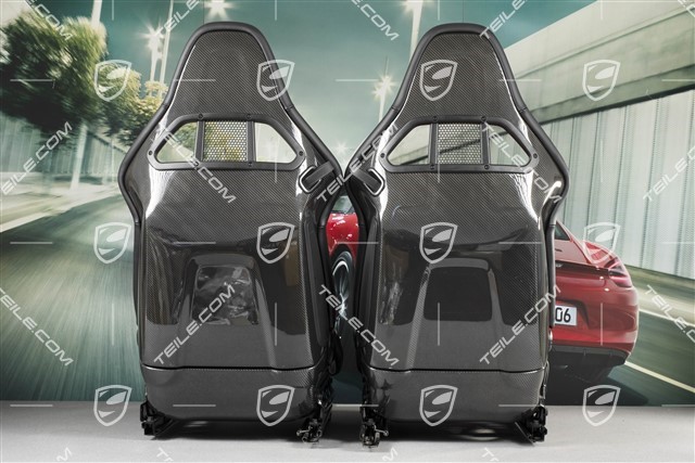 Bucket seats, collapsible, heating, leather+pepita cloth, black, seam in silver, with Porsche crest, set, L+R