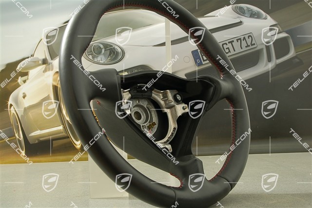 Kierownica, 3-ramienna, GT3 RS, czarna skóra, czerwona nić