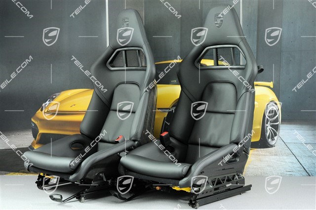 Bucket seats, collapsible, heating, leather Black with Porsche crest, L+R