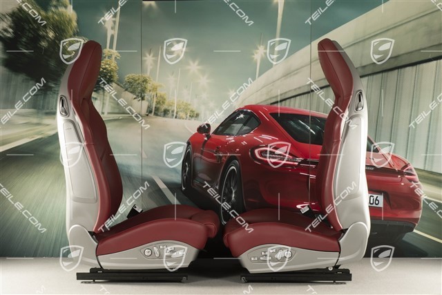 Sport Seats, el. adjustable, 18-way, heating, lumbar, ventilation, leather, Porsche crest, Carrera Red, set, L+R